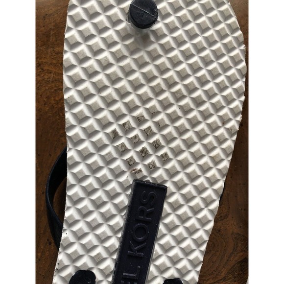 Michael Kors Jet Set Flip Flop Sandals Navy Blue White Gold MK Logo US Size 10 - Picture 5 of 7
